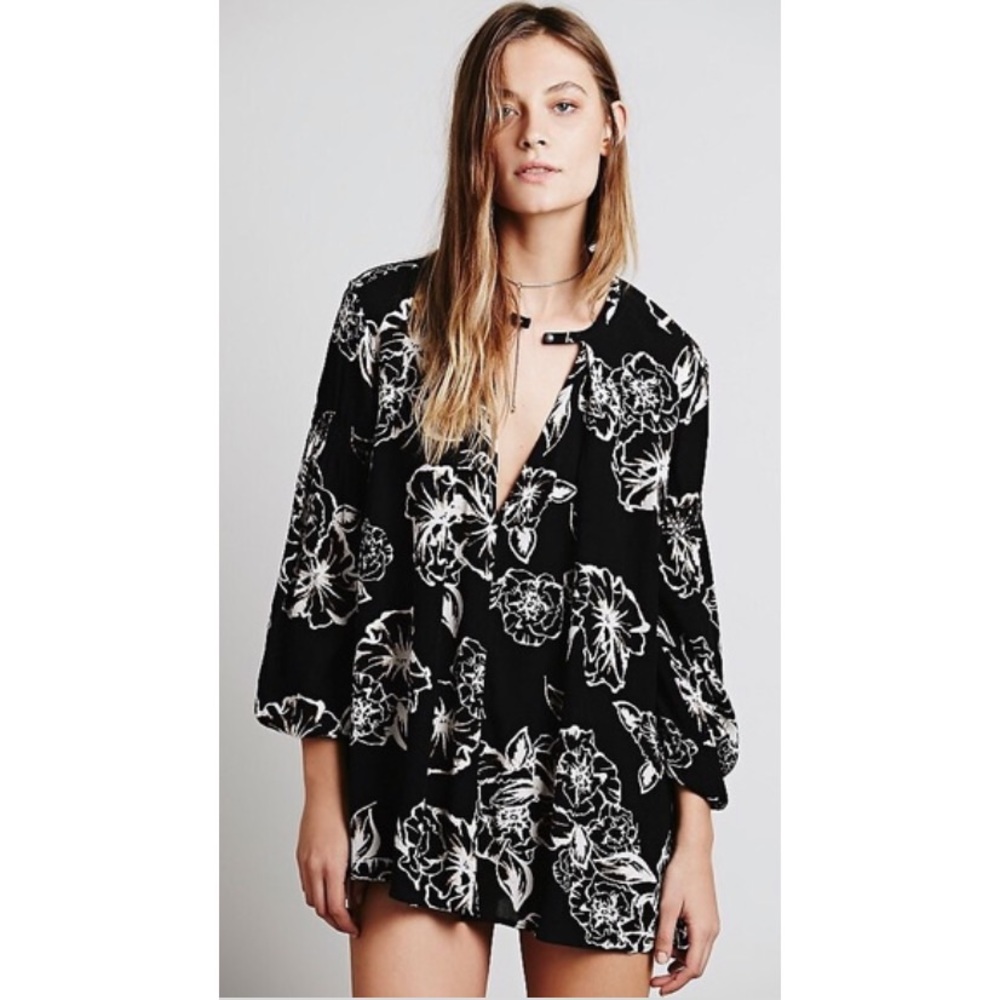 Free People Black & White Floral Swing Tunic